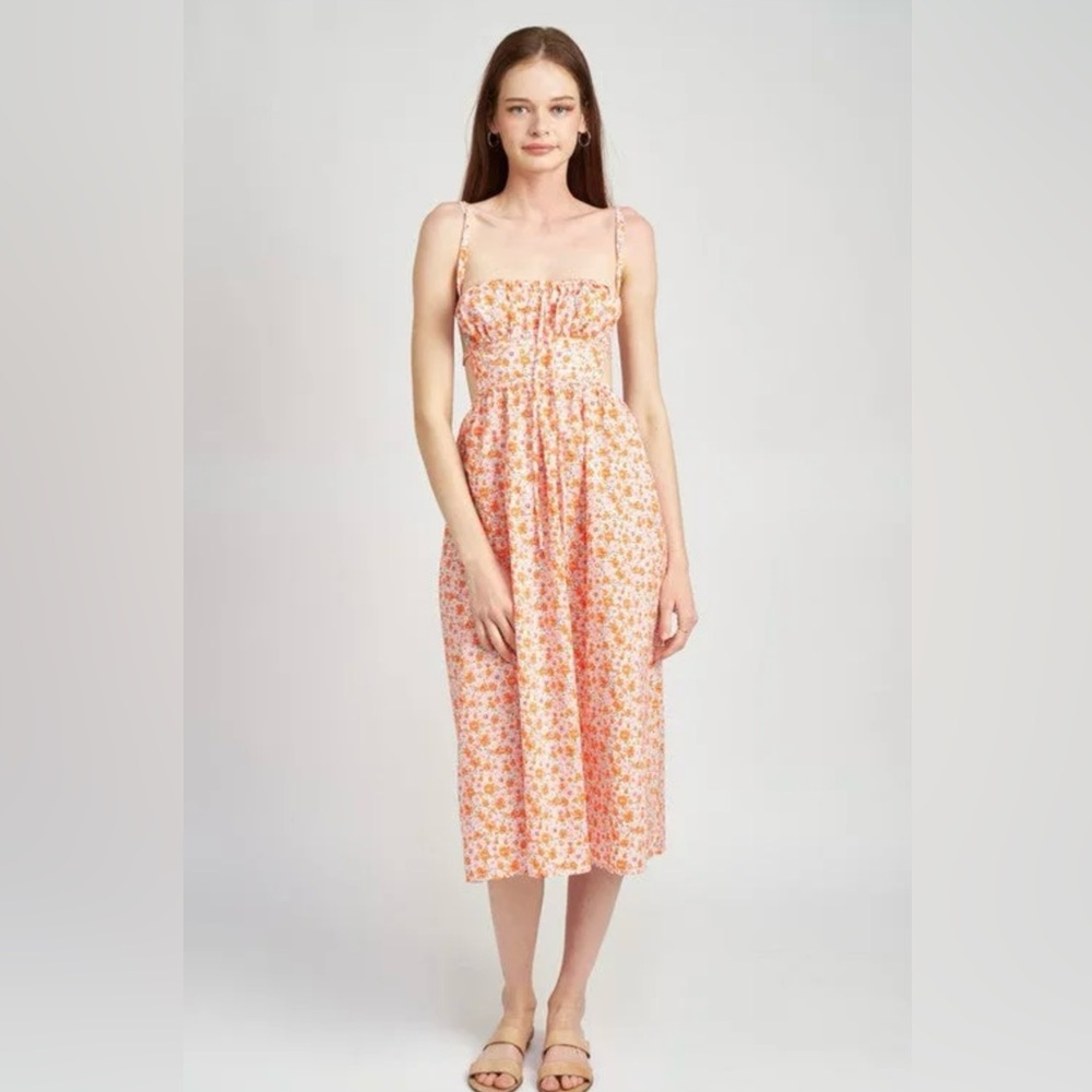 Floral print midi dress, Spaghetti strap long dress